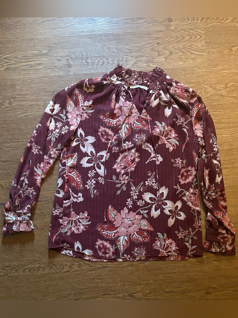 Violet & Claire Burgundy Floral Long-Sleeve Blouse